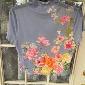 Chelsea & Violet Floral Mesh Mock Neck Top Short Sleeve Size M NWT